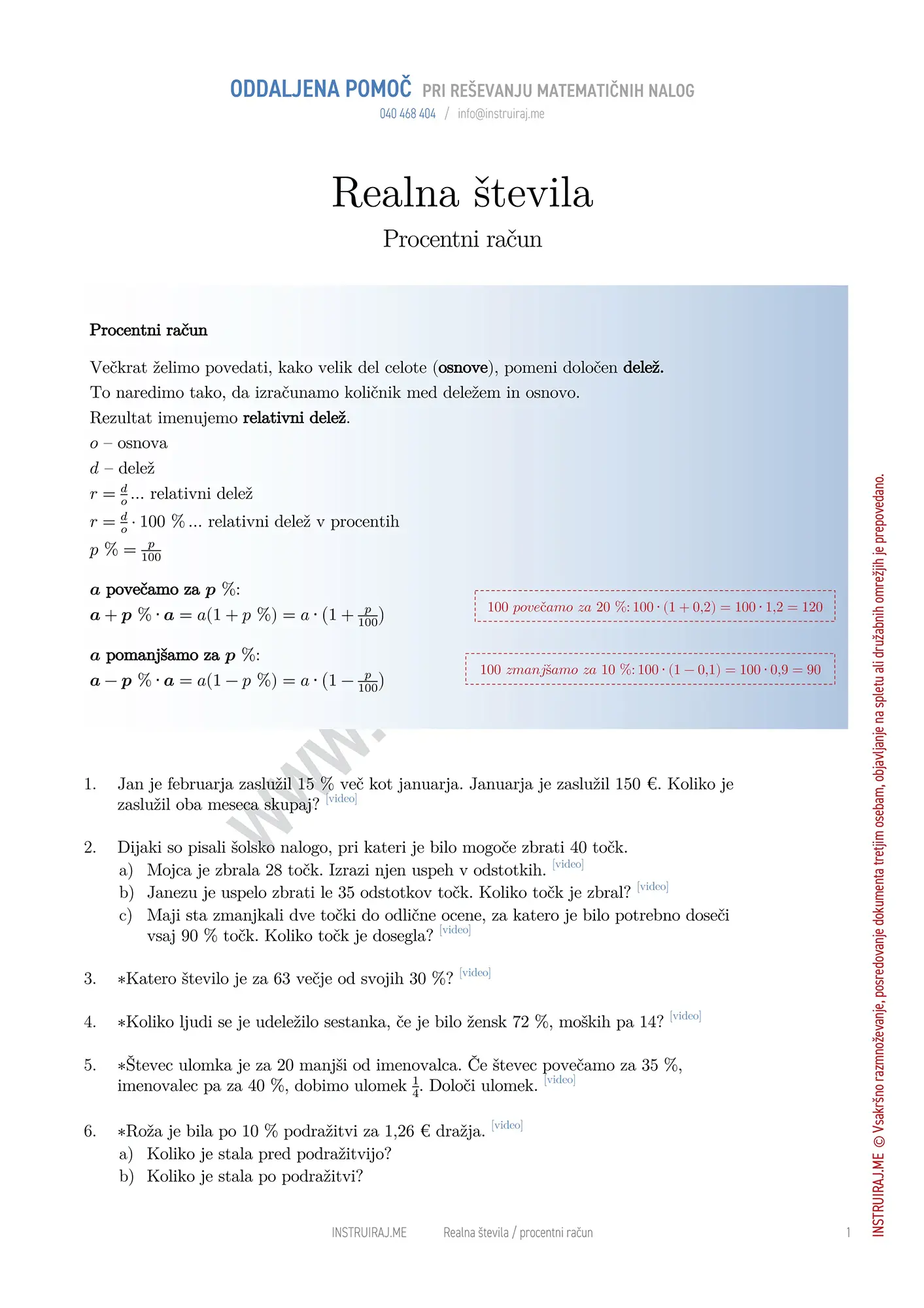 Realna števila: Procentni račun