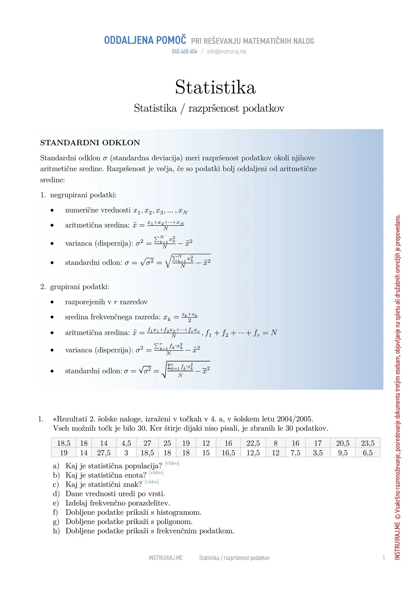 Osnove statistike: Razpršenost podatkov