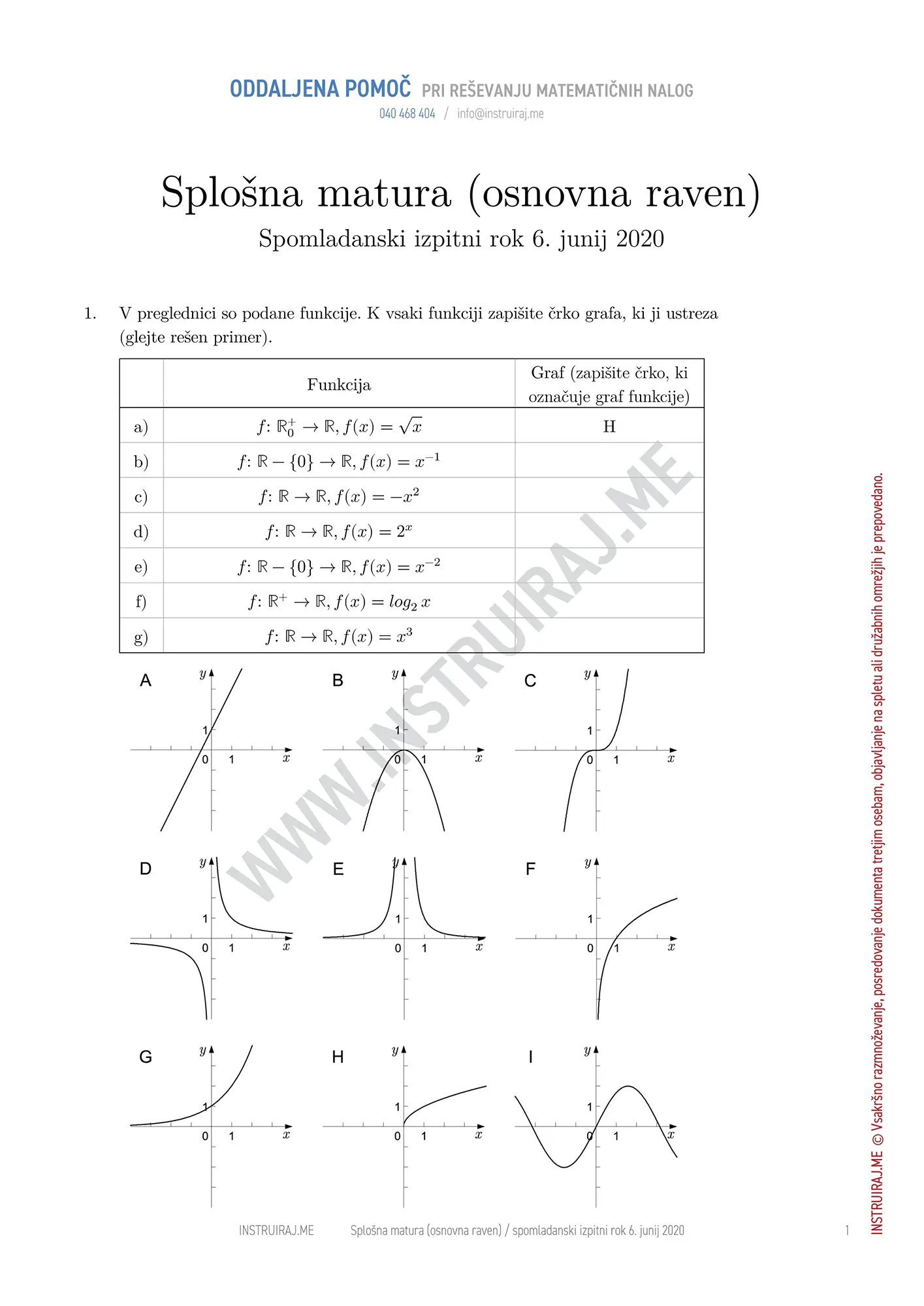 Splošna matura (osnovna raven): Splošna matura OR, spomladanski izpitni rok 6. junij 2020