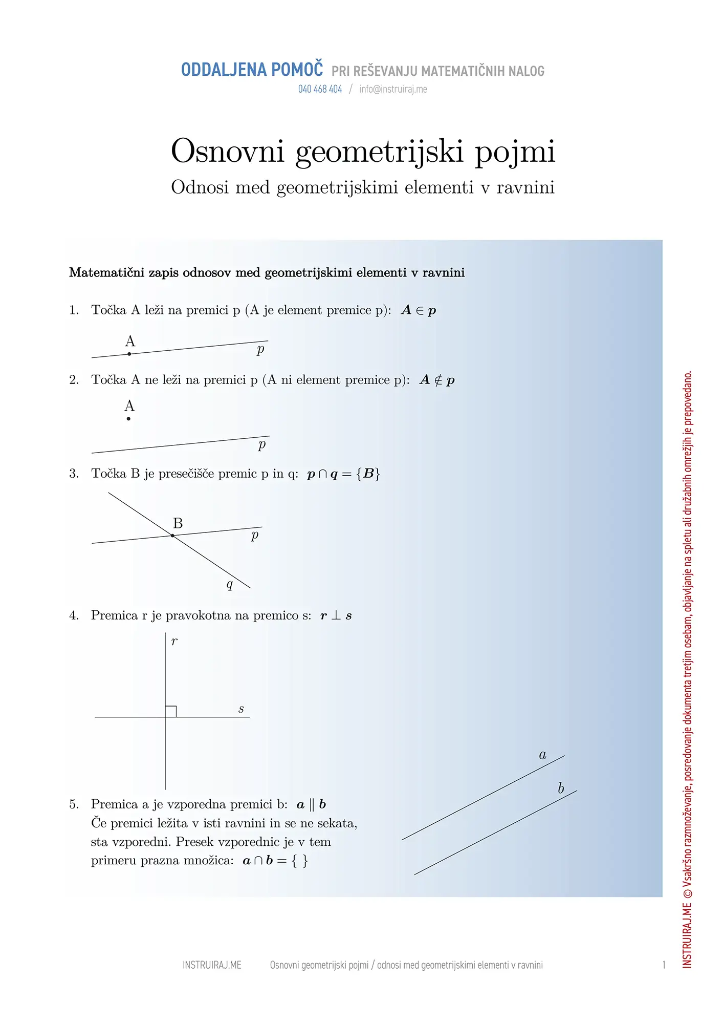Odnosi med geometrijskimi elementi v ravnini