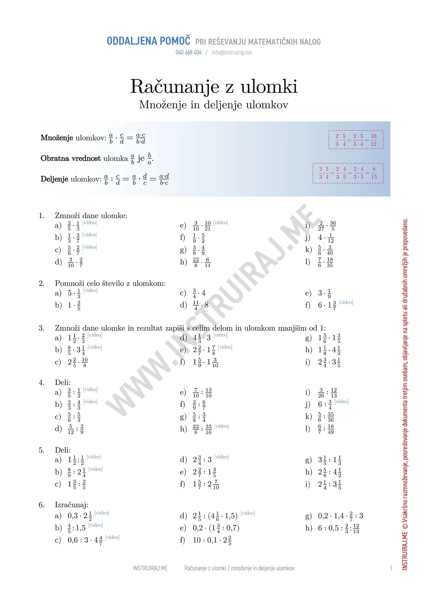 Množenje in deljenje ulomkov